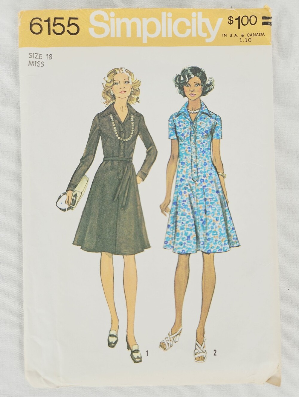 Vintage 1973 Simplicity 6155 Shirtdress Sewing Pattern Size 18 Bust 40 Uncut